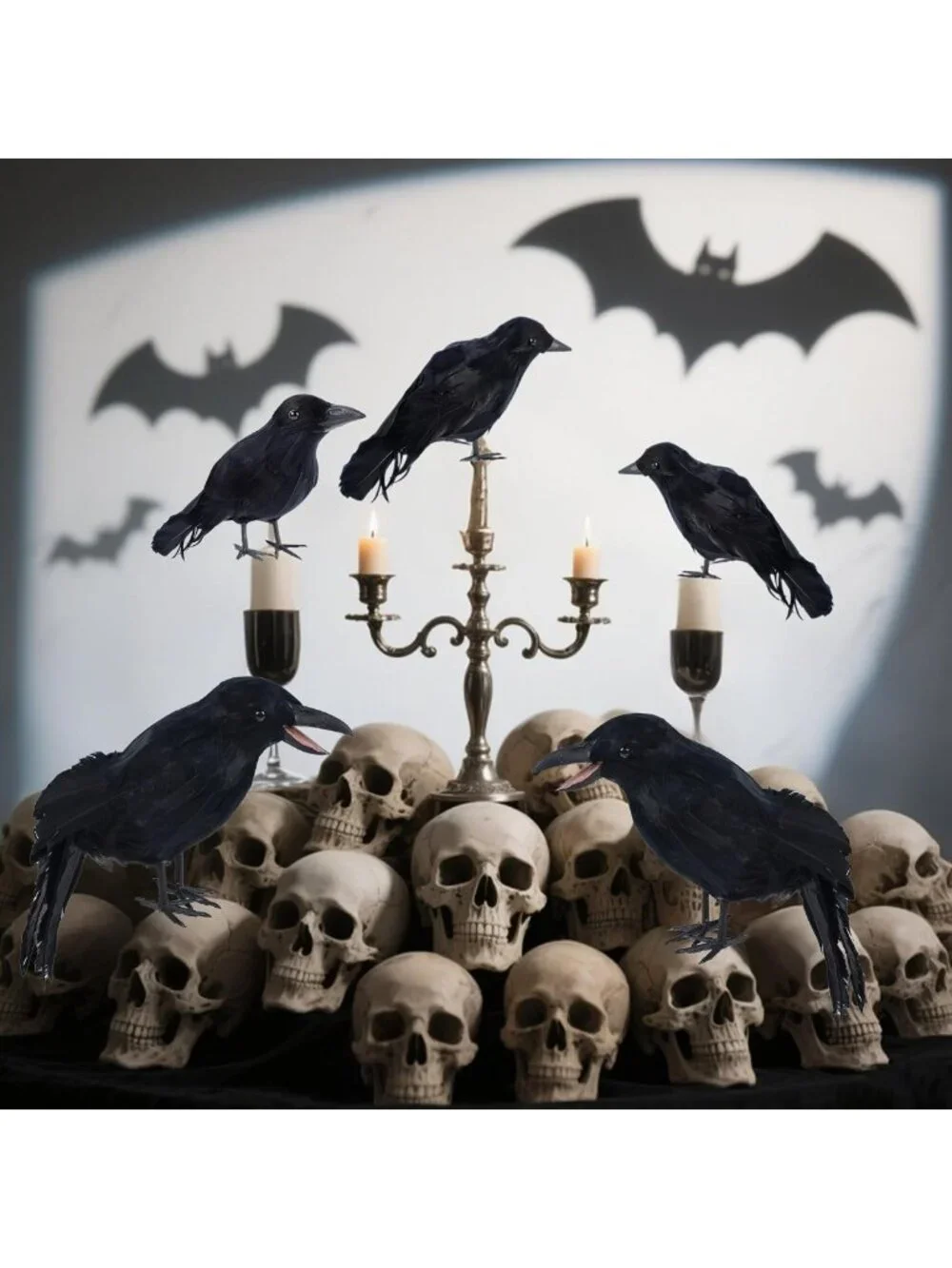 5 Pack Halloween Crow Decorations | Realistic Fake Ravens for Spooky Decor